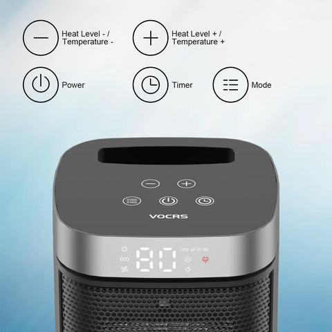 Top view of Compact Indoor Space Heater With Remote Thermostat And 12 Hour Timer 1500W PTC Ceramic Heater control panel