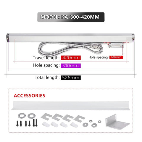 Pro Grade Precision Linear Scale Encoder 0.005mm Optical Scale With 5um Grating Glass Ruler Sensor for CNC 300mm to 420mm, model KA-300-420MM with accessories shown.