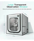 Durable 3D Printer Enclosure for A1 With Built In LED Light 55 x 60 x 67 cm shows large transparent observation window on side.