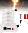 1800W Electric Gold Melting Furnace with Graphite Crucible reaches 1100 degrees Celsius, shown with included accessories.