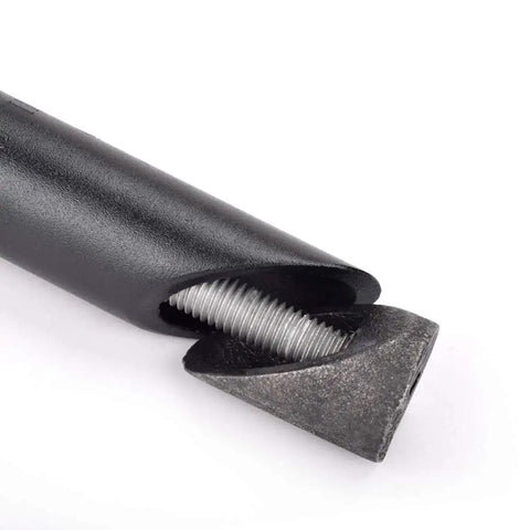 Close-up of black Aluminum Bike Stem Riser Extension 150mm, showing thread end detail and 6061 alloy material.