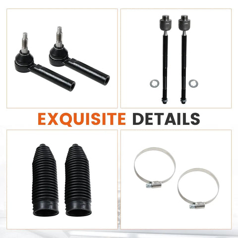 6 Piece Front Tie Rods Kit With Inner And Outer Tie Rod Ends And Boots Replacement For Cadillac Escalade ESV EXT Tahoe Suburban Silverado Sierra Yukon XL 1500 Chevy GMC Direct Fit Upgrade, kit parts