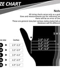PROMEDIX P heavy duty nitrile glove size chart with black glove silhouette showing sizes S–XXL and inch ranges.