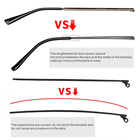 Sturdy Metal Eyeglass Temple Arms Universal Glasses Leg Replacement Kit With Included Screws For No Sweat Eyewear Repair And Totally Fresh Spectacle Vibe Upgrade Black side by side comparison of eyeglass temple designs.
