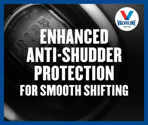 Dual Clutch Transmission Fluid For Smoother Shifts And Anti Shudder Protection graphic with gear shift design