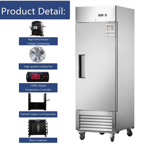 54 Inch Upright Commercial Freezer 49 Cubic Foot Hella Reliable Stainless Steel Reach In Unit With Dual Solid Doors and features detailed.