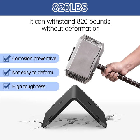 4 Pack L Brackets Corner Braces 4 X 2 X 2 Inch Galvanized Steel Heavy Duty Angle Braces showcasing strength with hammer impact