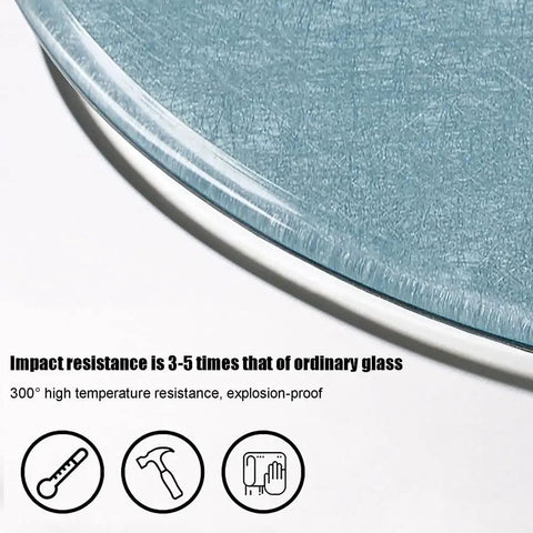 Close-up of tempered glass Lazy Susan turntable showcasing impact resistance and durability features.