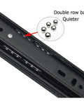 Close-up of Heavy Duty Side Mounted Ball Bearing Drawer Slides showing double row steel balls for quieter motion.