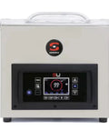 The Real Deal Countertop Chamber Vacuum Sealer Keeping Your Eats Fresh Without A Care Featuring A Bold 13 Inch Seal Bar Bluetooth Control Digital Display And Bulletproof Stainless Steel Design, front view with digital display.