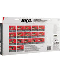 Back of 30-piece carbide router bit set packaging, showing diagrams and usage details for edge forming and joinery cuts.