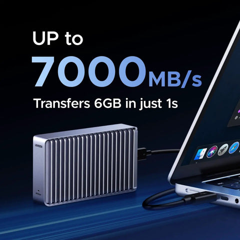 Beast Mode M.2 NVMe SSD Enclosure With 80Gbps Thunderbolt Ports and Dual Chip Architecture for zero stall speeds up to 7000MB/s.