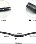Beefy Ultralight 31.8mm Aluminum Alloy Mountain Bike Handlebar Riser Bar Matte Black Finish showing measurements