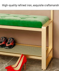 Straight Up Solid Four In One Coat Rack And Shoe Bench Storage Center With Heavy Duty Mdf Frame And Reinforced Hanging Rod For No Sweat Entryway Organization And Daily Use  green upholstered bench with shoes underneath