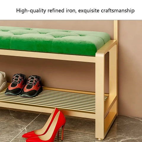 Straight Up Solid Four In One Coat Rack And Shoe Bench Storage Center With Heavy Duty Mdf Frame And Reinforced Hanging Rod For No Sweat Entryway Organization And Daily Use  green upholstered bench with shoes underneath
