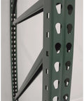 Rock Solid Teardrop Pallet Rack Frame 42 By 240 Inches Single Unit showing green welded steel posts with teardrop peg openings.