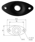 Fresh Curved Oval Guitar Output Jack Socket Plate With Sleek Black Finish And Included Mounting Screws For Les Paul Jackson Bass Rig Tight Built Setup Always Hits Right Solid Tone Guaranteed Heavy Duty, showing dimensions and design.