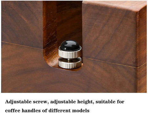 Detail of adjustable screw in Rock Solid Espresso Knock Box With Detachable Dregs Bin And Anti Slip Base Stainless Steel Tamping Platform.