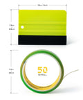 FOSHIO knife-less vinyl wrap squeegee with black felt edge and 50m green wrap tape roll