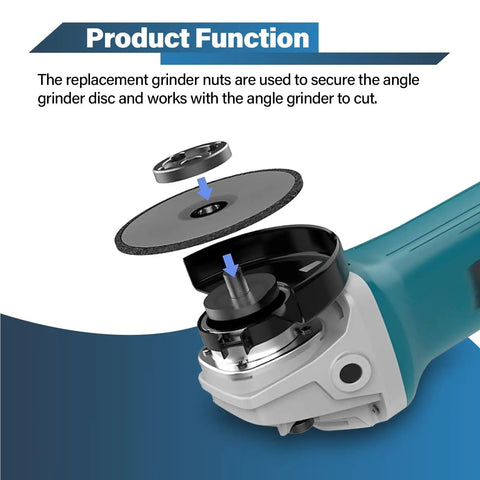 Exploded view of angle grinder with Five Eighths Inch UNC Thread Angle Grinder Nut Heavy Duty Hex Flange Replacement Part N134467.