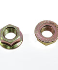 Close-up of Electric Bike Wheel Lock Nuts And Hub Motor Mounting Screw Set M14 hex nuts with spiral design, steel, rust resistant