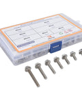 70 Piece M5 Stainless Steel Bolts Kit With 7 Lengths 10 12 16 20 25 30 40 Millimeters Hex Socket Head Cap Flange Fasteners For Home Appliance Repair And Workshop Projects, open case