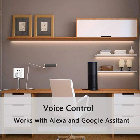 Hands Free Smart Plug Pack Of 4 With Echo Compatibility Easy Setup Remote App Control Bluetooth Mesh Outlet ETL And FCC Certified Works With Echo Devices in modern office setting