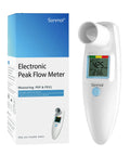 Digital Peak Flow Meter With Color Indicators For PEF And FEV1, Clinical Grade Lung Function Tester With Differential Pressure Sensor, Home Use Asthma Monitoring, Easy Readouts For Accurate Daily Breath Tracking; white handheld unit and box