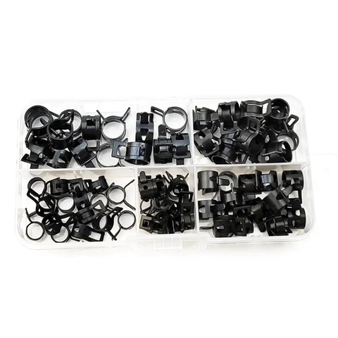 Cool 75 Pc Set Of 6-10mm Q673B Black Vacuum Fuel Oil Hose Pipe Tube Clamps Spring Assortment Kit With Storage Box, top view