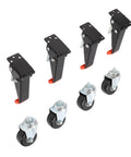 Tough As Nails Heavy Duty Workbench Casters With Three Inch Polyurethane Wheels And Retractable Pull Pins Featuring Smart Auto Lifting for easy installation.