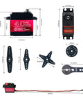 High Torque 6V Waterproof Digital Full Metal Gear Servo Set With 40Kg Torque 25T Arm For DIY projects shown with components