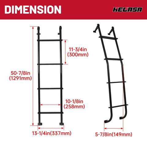 Rugged Lightweight Aluminum Ladder Rack For Ford E Series Vans And Chevy GMC Vans With Black Ladder Hook Durable Roof Carrier Weatherproof Finish Easy Install Beefy Strength Construction, dimension view