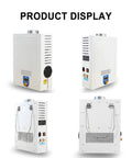 Overland Crew Approved Diesel Tankless Water Heater With LED Digital Display And Constant Temp Controls For RV Camper Outdoors, product display from multiple angles.