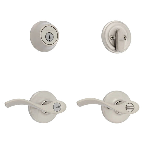15 CP Single Cylinder Deadbolt Combo Pack With Balboa Entry Lever In Satin Nickel For Exterior Doors shown from front view