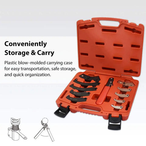11 Piece Hook And Pin Spanner Wrench Set With Changeable Heads From 3/4 To 6 1/2 Inch For Suspension in red carrying case