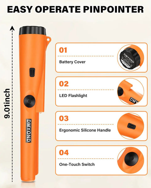 Professional Waterproof Metal Detector Pinpointer For Treasure Hunting Bullseye Accuracy Handheld Ground Probe Scans Large Areas No Sweat Operation Single Power Switch With Included 9V Battery Real Deal Finding Gear For Weekend Warriors