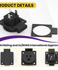 Tough As Nails 4 Pack US Standard Waterproof Power Outlet Faceplate 15A 125V Three Hole Wall Socket, black PA66 nylon cover.