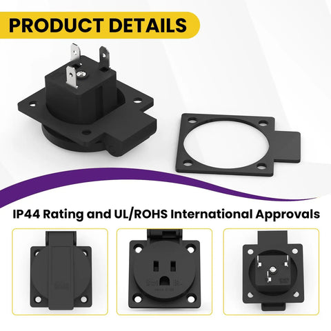 Tough As Nails 4 Pack US Standard Waterproof Power Outlet Faceplate 15A 125V Three Hole Wall Socket, black PA66 nylon cover.
