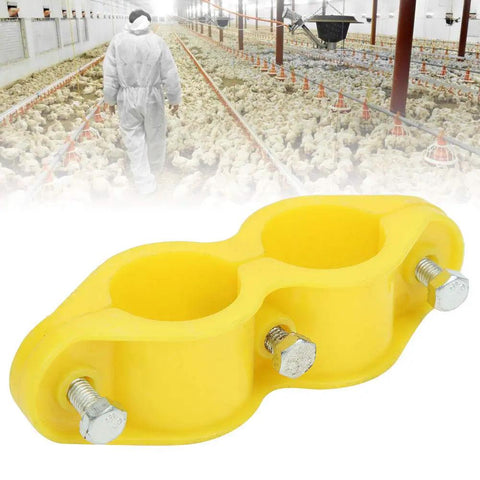 Yellow Water Pipe Clip Set 10 Pack Round Fasteners With Screws For Aquaculture Waterlines And Farm Lines in farm setting
