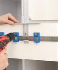 Heavy Duty Aluminum Cabinet Hardware Jig And Precision Drill Guide Sleeve For Dead On Drawer Pull Alignment and Hassle Free Cabinet Door Knob Installation No Sweat with drill in hand.