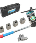 DPTOOL brake line flaring tool kit with 5 dies, blue-grip handle, and carrying case