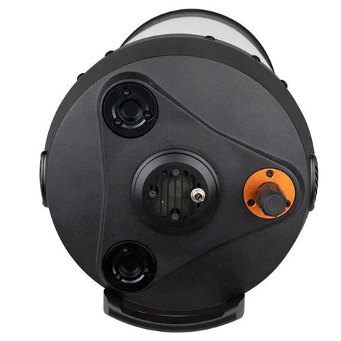 RASA 8 Inch Rowe Ackermann Schmidt Astrograph For Astrophotography rear view showing focusing mechanism and ports