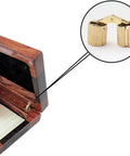 Close-up of Two Pack Brass Cylindrical Concealed Cabinet Hinges installed in a wooden box