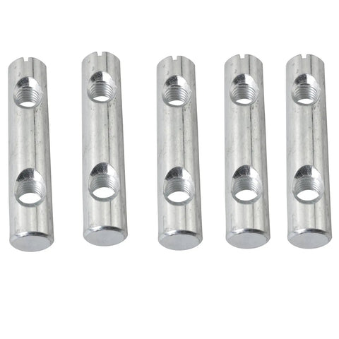 Five Piece Heavy Duty Galvanized Slotted Pins With Double Hole Nuts M8x60mm Cross Cylinder Hardware close-up view, showing slotted design.