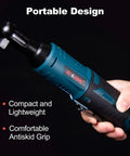 Cordless Electric Ratchet Wrench Kit Three Eighths Inch 400 RPM 12V Power Ratchet Driver With ergonomic design and grip