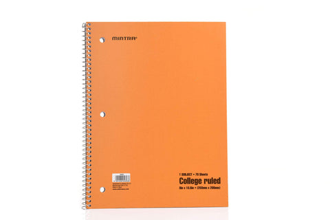 Spiral Notebook Wirebound 1 Subject College Ruled Journal With 70 Sheets Of 56 Gsm Paper 8 By 10.5 Inch Perforated Microperf shown front