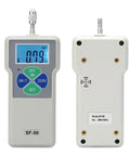 Handheld Portable Push And Pull Tester Meter Digital Force Gauge 50N 5kg 11Lb High Sensitivity Sensor Fast Readouts Long Battery Life With 3.7V Battery Low Battery Alert Safe Durable Tension And Compression Tester front and back view, SF-50