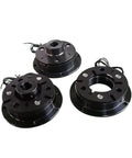 Three black DZD5 electromagnetic brake assemblies with mounting flanges, single-disc, DC24V/12V.