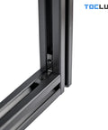 Built Tough 3030 Interior Corner Connector Kit For 30 Series Aluminum showing zinc alloy L-bracket in T-slot frame close-up.
