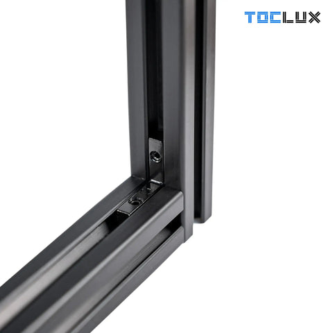 Built Tough 3030 Interior Corner Connector Kit For 30 Series Aluminum showing zinc alloy L-bracket in T-slot frame close-up.